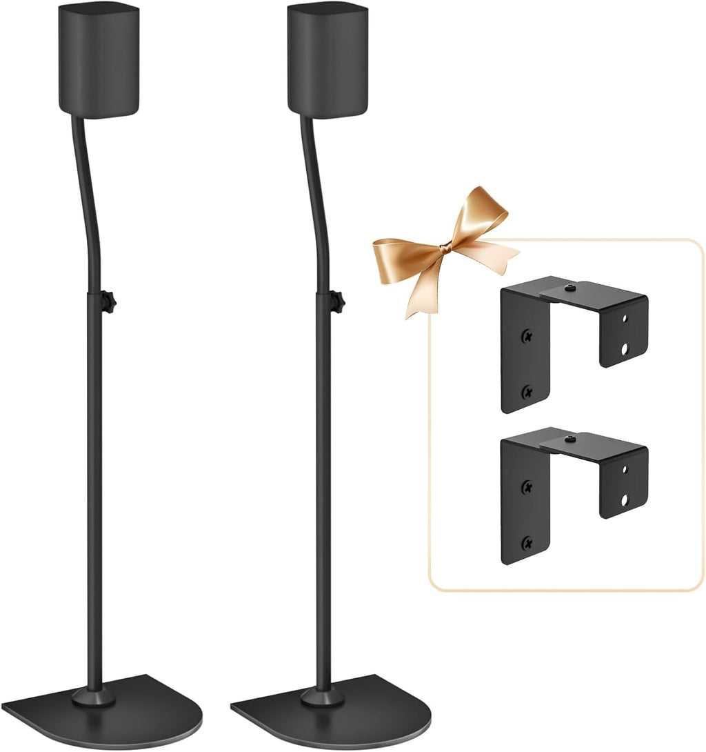 Height Adjustable Speaker Stand Pair Extend 33" to 42" with Wall Mount for Samsung, Vizio, Bose, LG, Roku Rear Speakers and More Surround Sound Speaker Stands Up to 5Lbs with Key Hole&Thread Hole