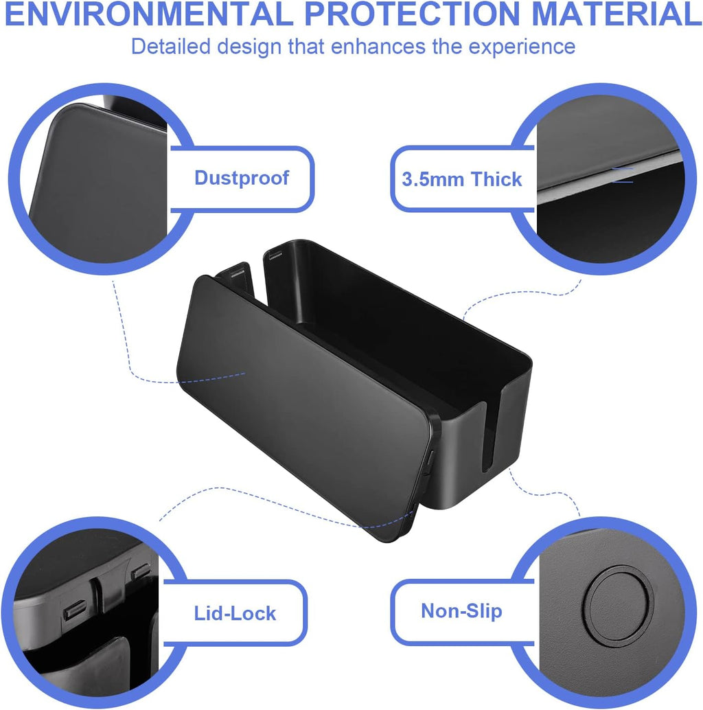 Cable Organizer Box Set of Three, Power Cover Cord Holder Surge Protector for Desk (Black)