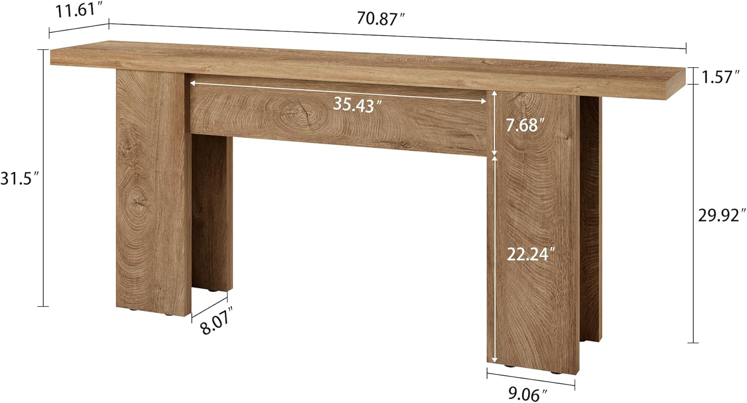 70.9-Inch Long Console Table for Entryway, Wooden Sofa Table Narrow Behind Couch Rectangular, Farmhouse Accent Foyer Entry Tables for Living Room, Entrance, Hallway, Natural Oak Brown