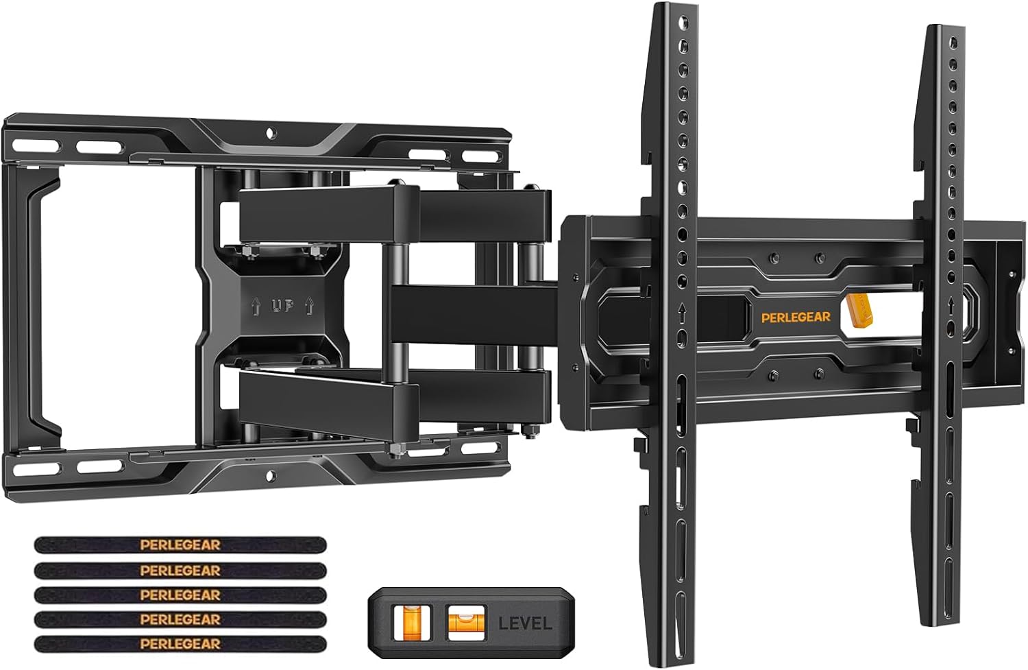 Perlegear UL Listed Full Motion TV Wall Mount for 42-90 inch TVs up to 132 lbs, TV Mount with Dual Articulating Arms, Tool-Free Tilt, Swivel, Extension, Leveling, Max VESA 600x400mm, 16" Studs, PGLF8.