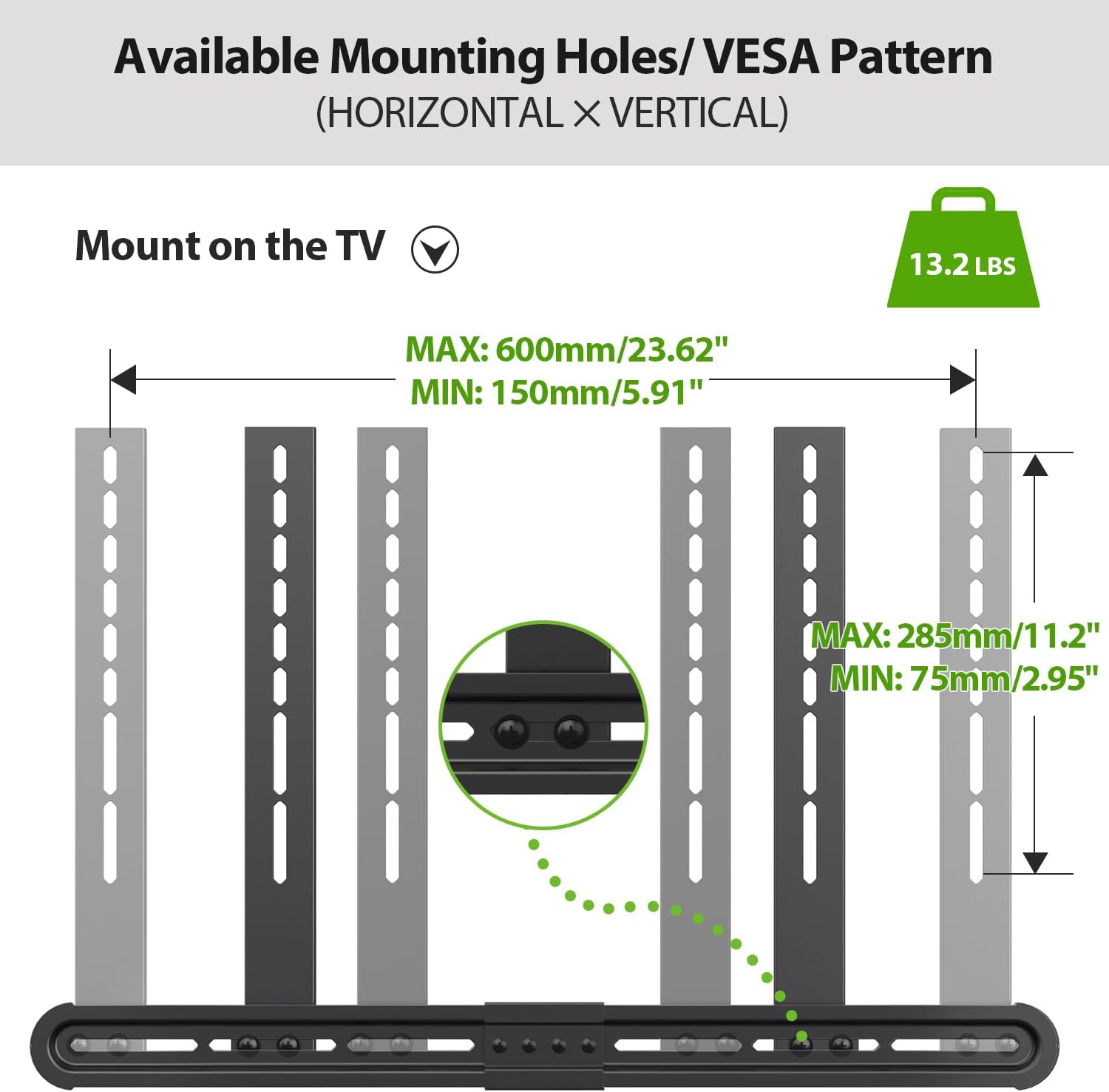 USX MOUNT Universal Soundbar Mount, Sound Bar TV Bracket for Soundbar with Speaker, Fits 2 Installation Options, Removable No-Slip Base Holder Extends 3.46”-6.06”