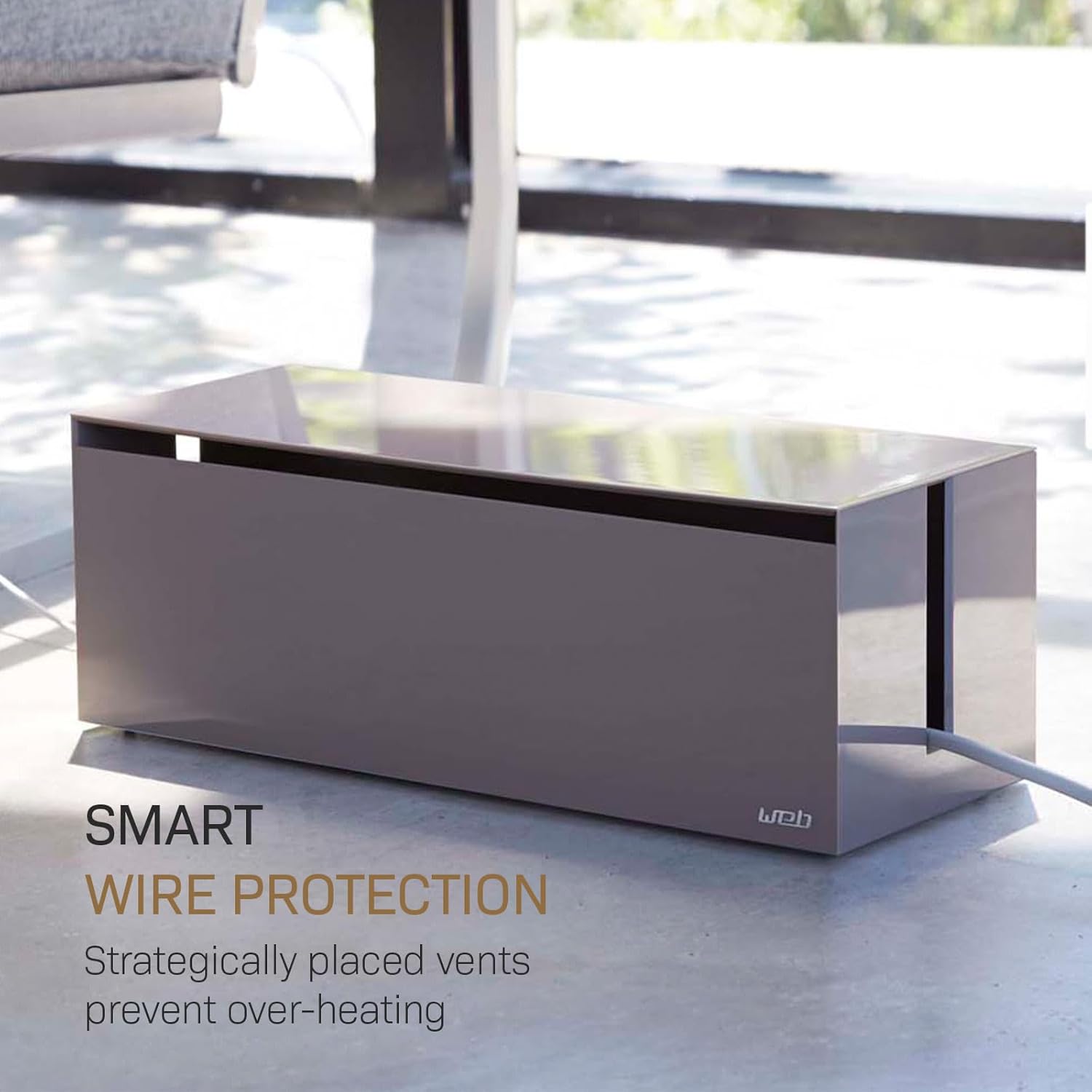 YAMAZAKI Home Cable Management Box – Cord Organizer Box with Lid, Minimalist Cable Storage for Office, Abs Plastic - Abs Plastic