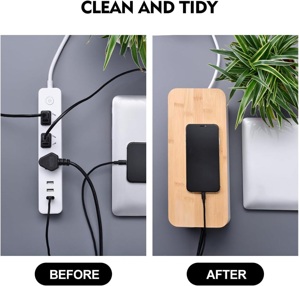 2 Pack Large Cable Management Box – Wooden Style Cord Organizer and Cover for TV Wires, Computer, Router, USB Hub and Under Desk Power Strip – Safe ABS Material and Baby-Pets Proof Lock (White)