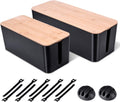 2 Pack Large Cable Management Box – Wooden Style Cord Organizer and Cover for TV Wires, Computer, Router, USB Hub and Under Desk Power Strip – Safe ABS Material and Baby-Pets Proof Lock (White)