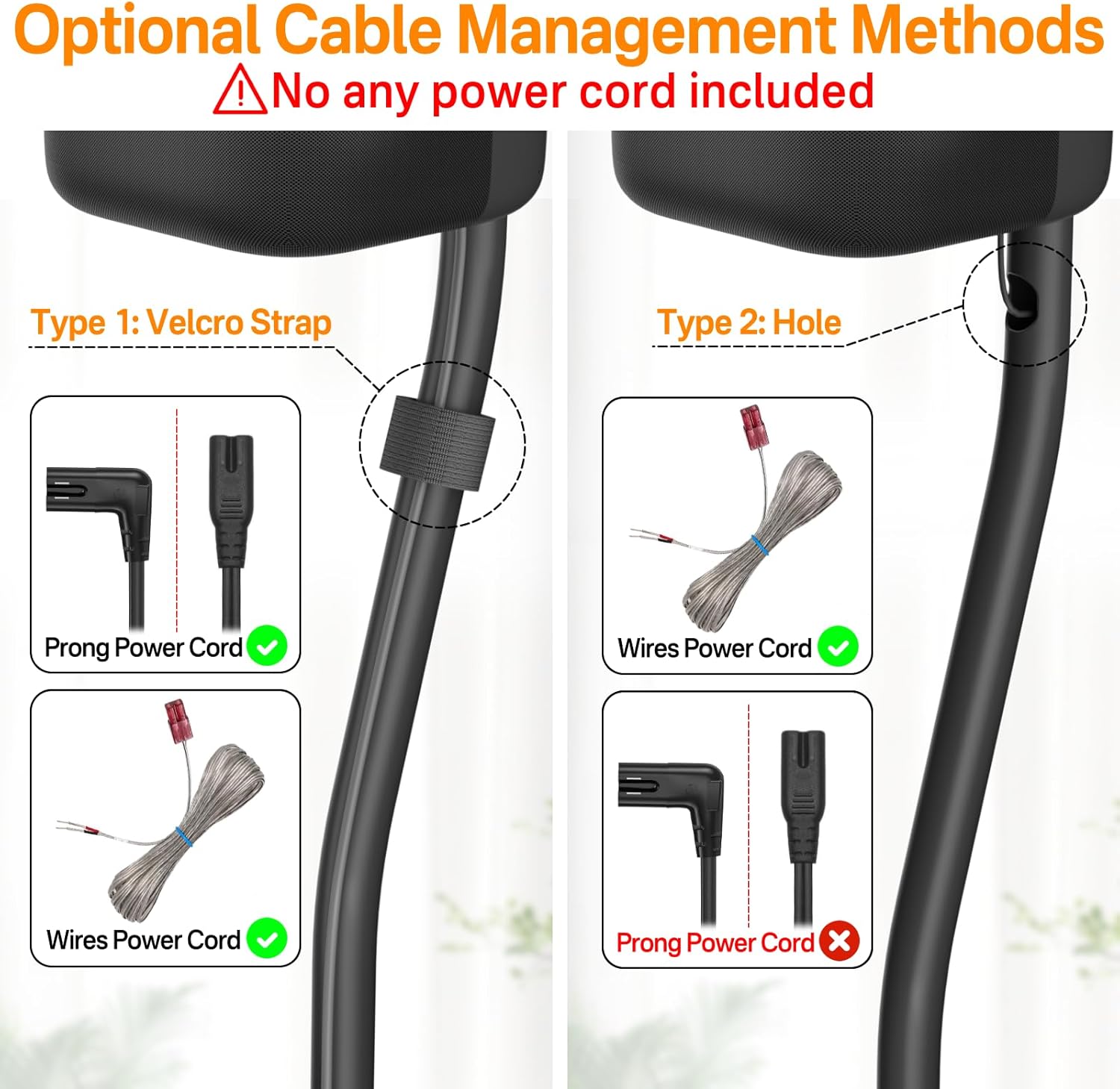 Height Adjustable Speaker Stand Pair Extend 33" to 42" with Wall Mount for Samsung, Vizio, Bose, LG, Roku Rear Speakers and More Surround Sound Speaker Stands Up to 5Lbs with Key Hole&Thread Hole
