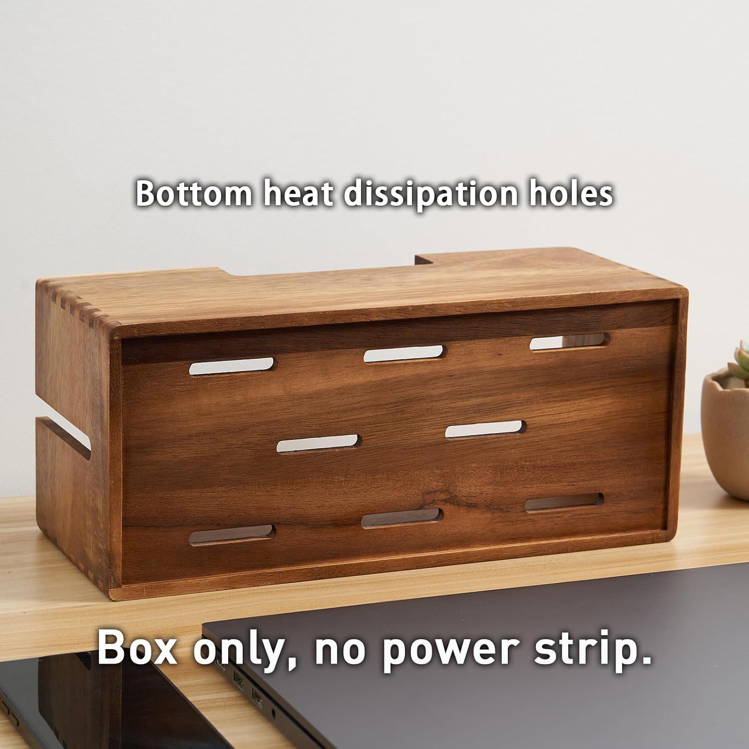 Acacia Wood Cable Management Box, Wooden Cord Hider & Organizer for Power Strip, Electrical Hiding, TV Wires, Desk & Floor Cables - Office Under Desk Cable Storage Box for Wire Storage Organization