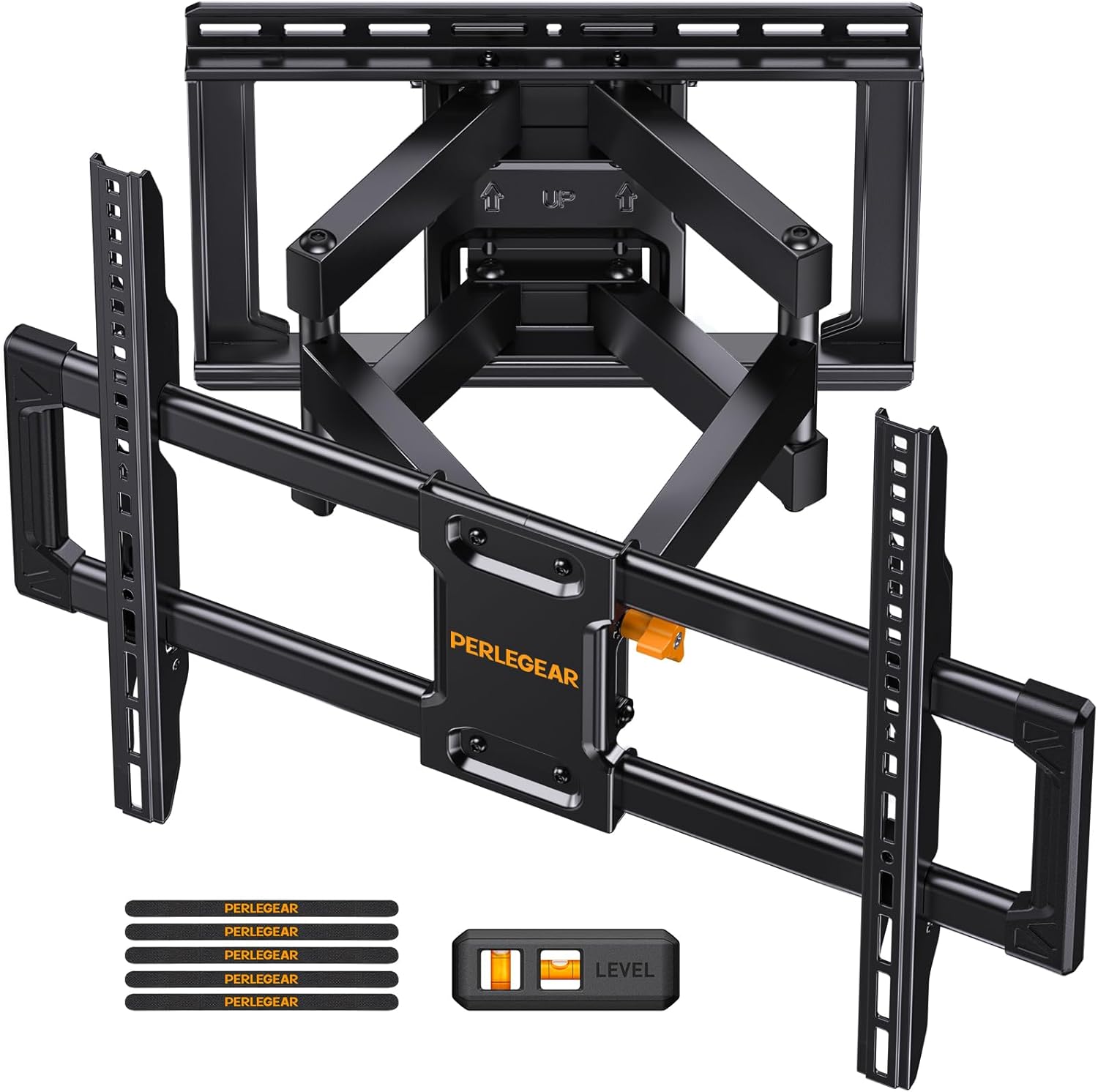 Perlegear Full Motion TV Mount for 26-74 inch TVs, Height Adjustable Pre-Assembled TV Wall Mount with Dual Articulating Arms, Tool-Free Tilt, Swivel, Fits 16” Studs, 99 lbs, Max VESA 400x400mm, PGMF21