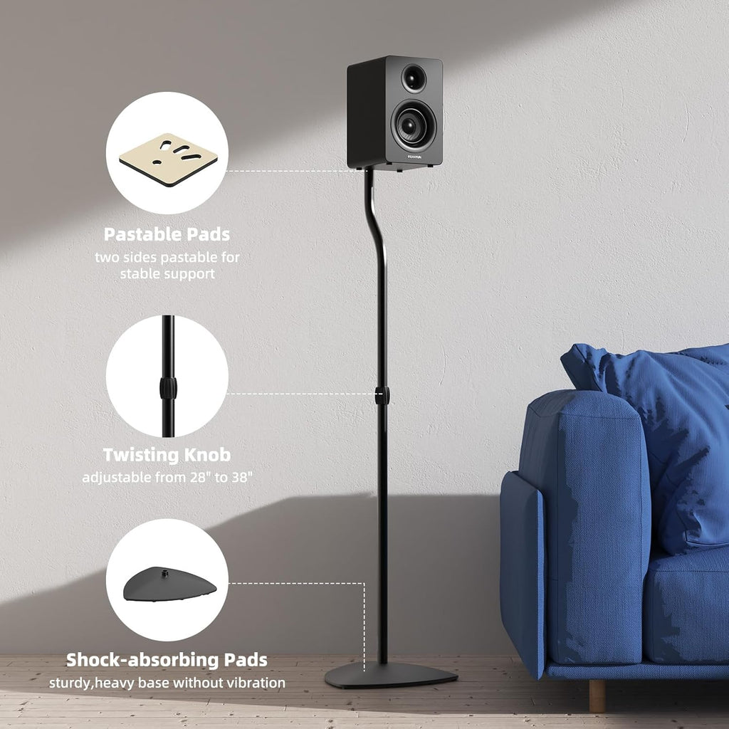 Universal Speaker Stands Pair, Satellite & Bookshelf Speaker Stands-28-38in Adjustable, Surround Sound Speaker Stand for Home Theater, Compatible to Sony/Bose/JBL/Sonos/Klipsch/Edifier/Polk