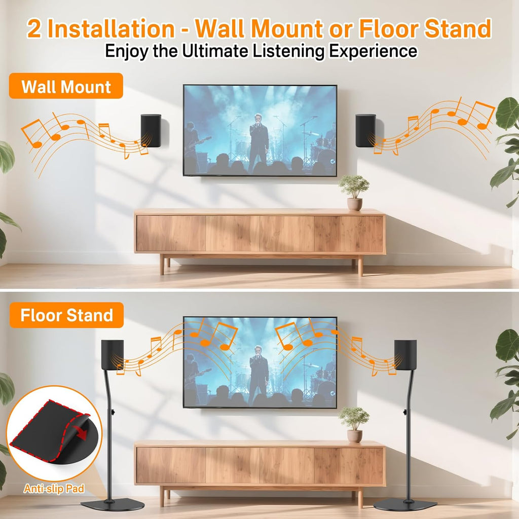 Height Adjustable Speaker Stand Pair Extend 33" to 42" with Wall Mount for Samsung, Vizio, Bose, LG, Roku Rear Speakers and More Surround Sound Speaker Stands Up to 5Lbs with Key Hole&Thread Hole