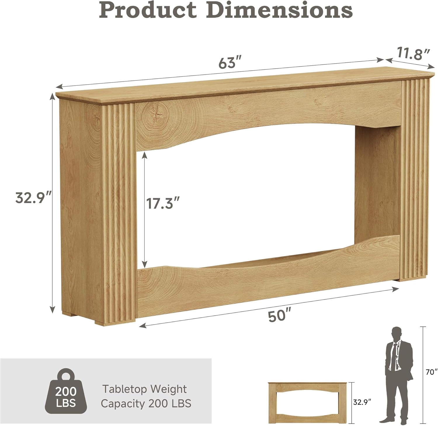 Farmhouse Entryway Console Table - 63" Rustic Wooden Hallway Sofa Table for Living Room, Entryway, Foyer - Sturdy 200lb Capacity MDF Oak Finish, Storage Shelf for Decor & Organizers