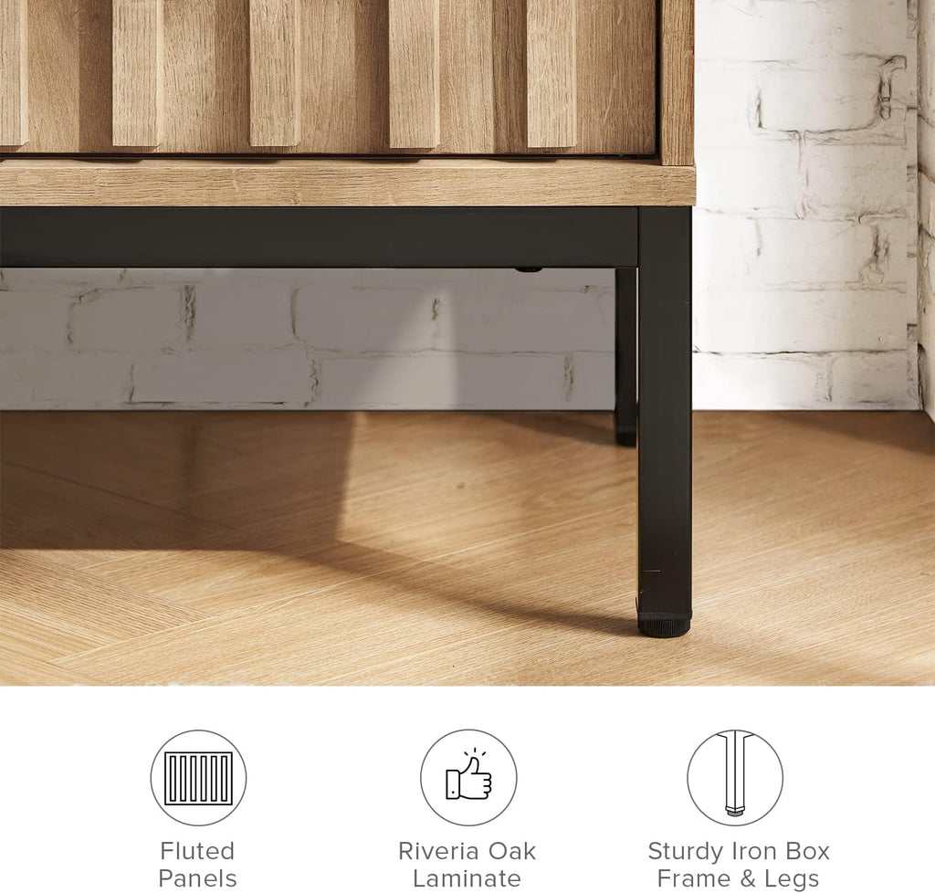 mopio Norwin TV Stand, Rustic Modern Industrial Television Stand for 60/65/70 inch TV, Fluted Entertainment Center with Storage, Wood Media Console Credenza Cabinet Table (Oak 64" TV Stand)