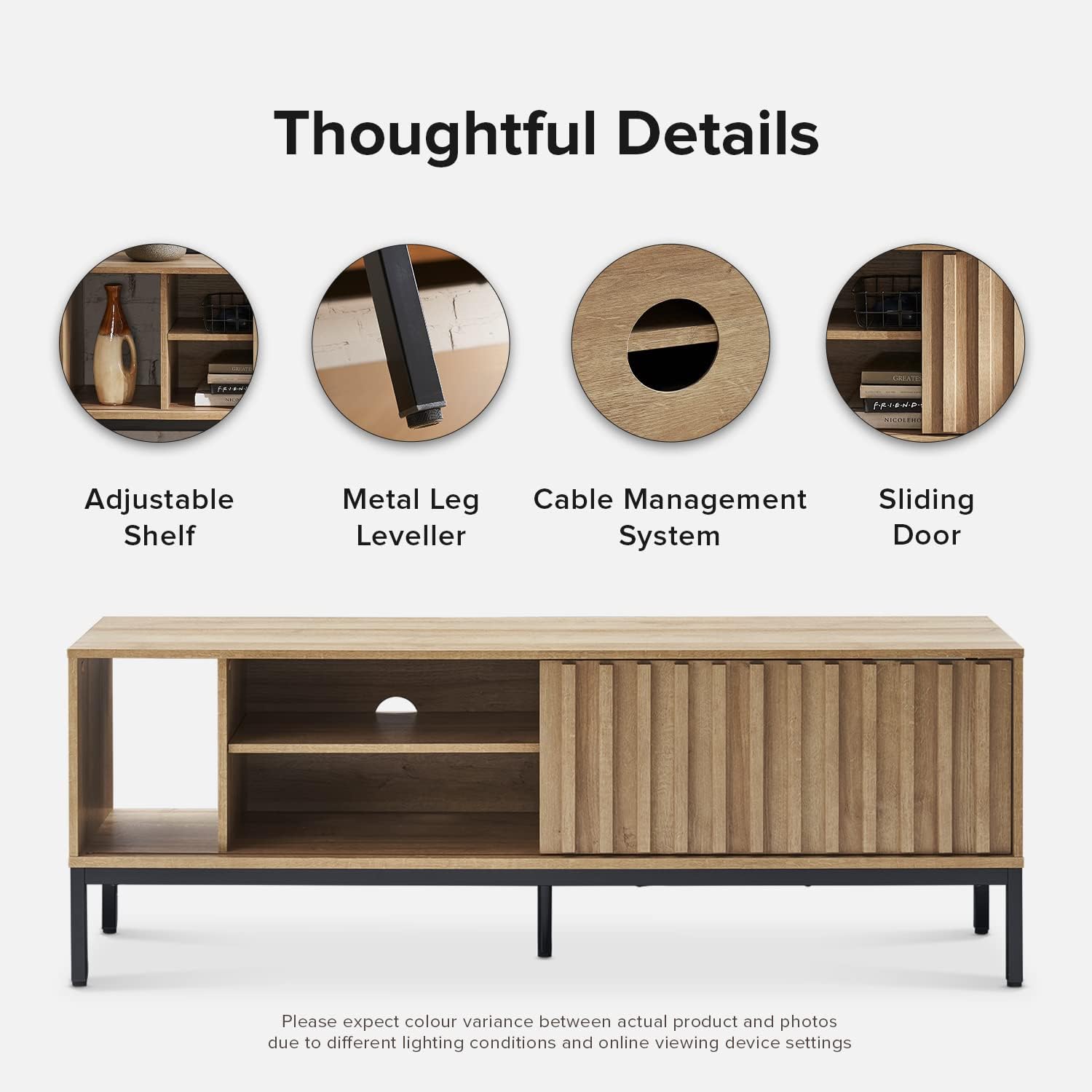 mopio Norwin TV Stand, Rustic Modern Industrial Television Stand for 60/65/70 inch TV, Fluted Entertainment Center with Storage, Wood Media Console Credenza Cabinet Table (Oak 64" TV Stand)