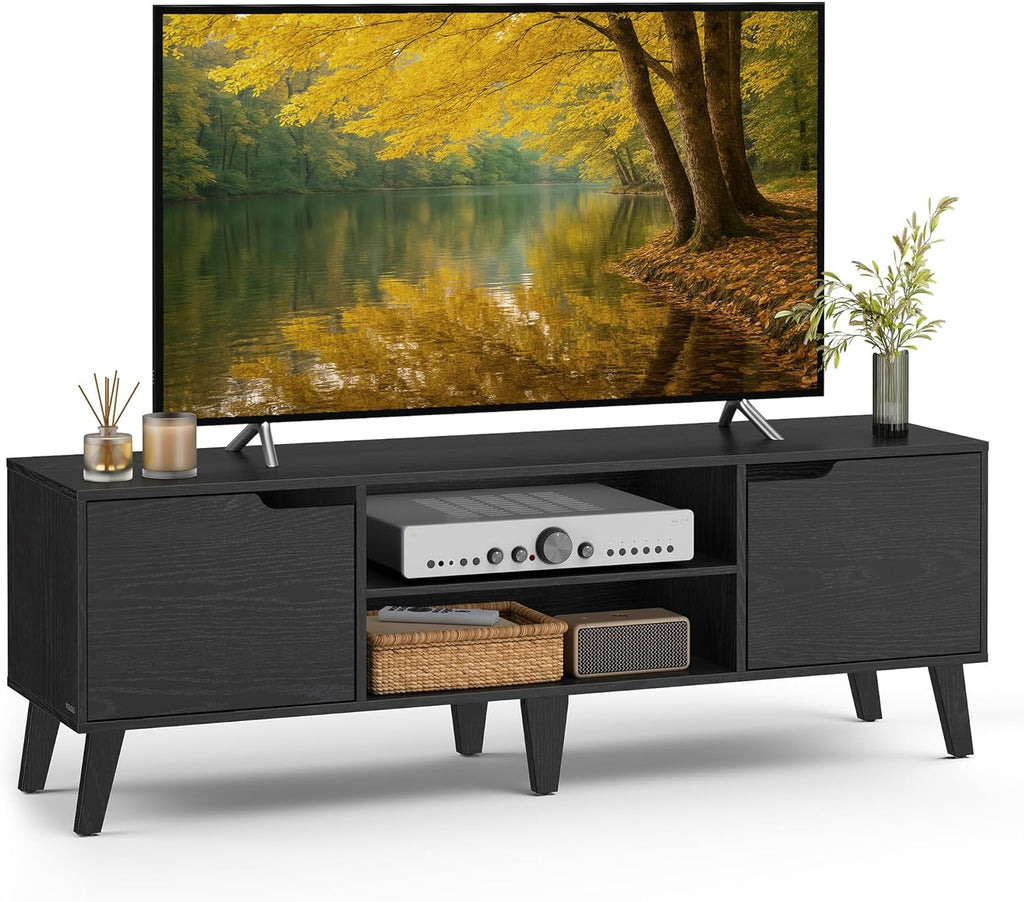 VASAGLE TV Stand for 65-Inch TVs, Entertainment Center with Adjustable Shelf, 58-Inch Long Media Console Table, Transitional Style, for Living Room, Bedroom, Honey Brown ULTV556K01