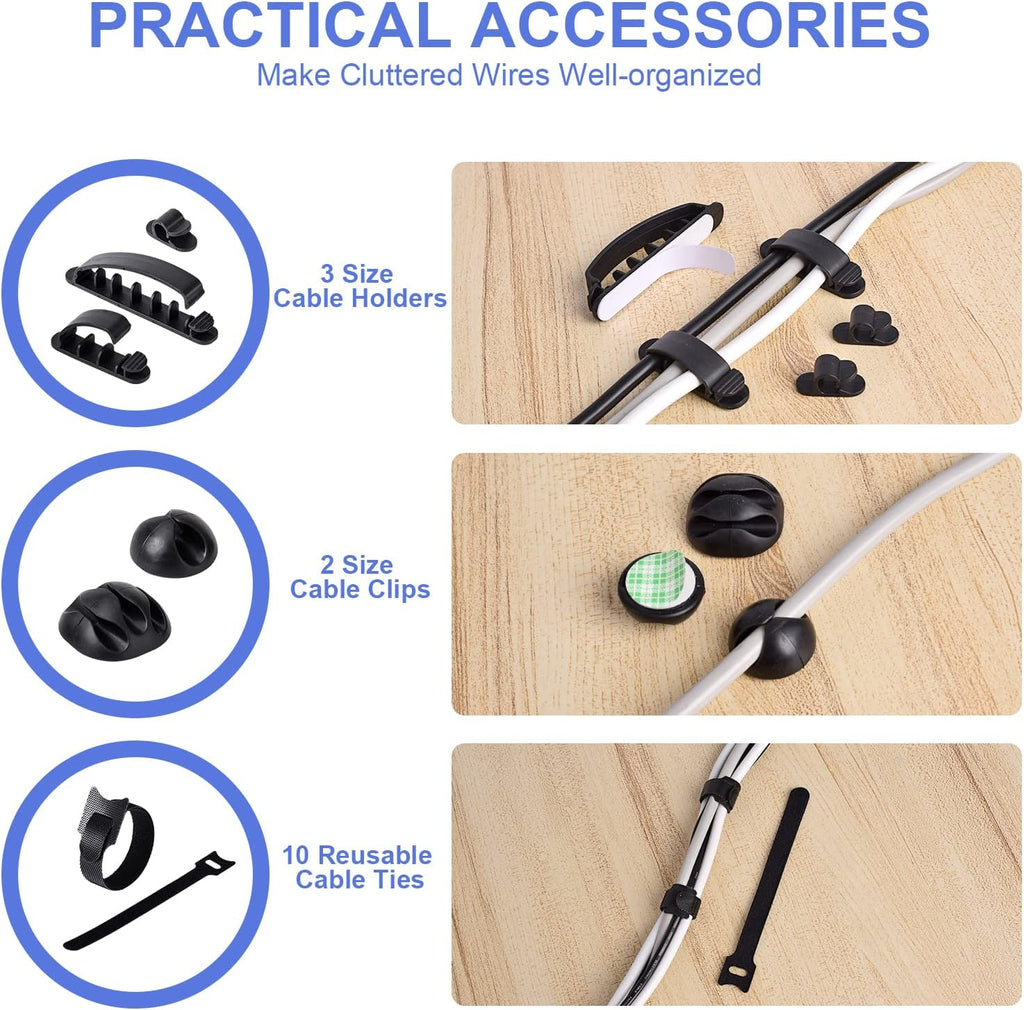 Cable Organizer Box Set of Three, Power Cover Cord Holder Surge Protector for Desk (Black)