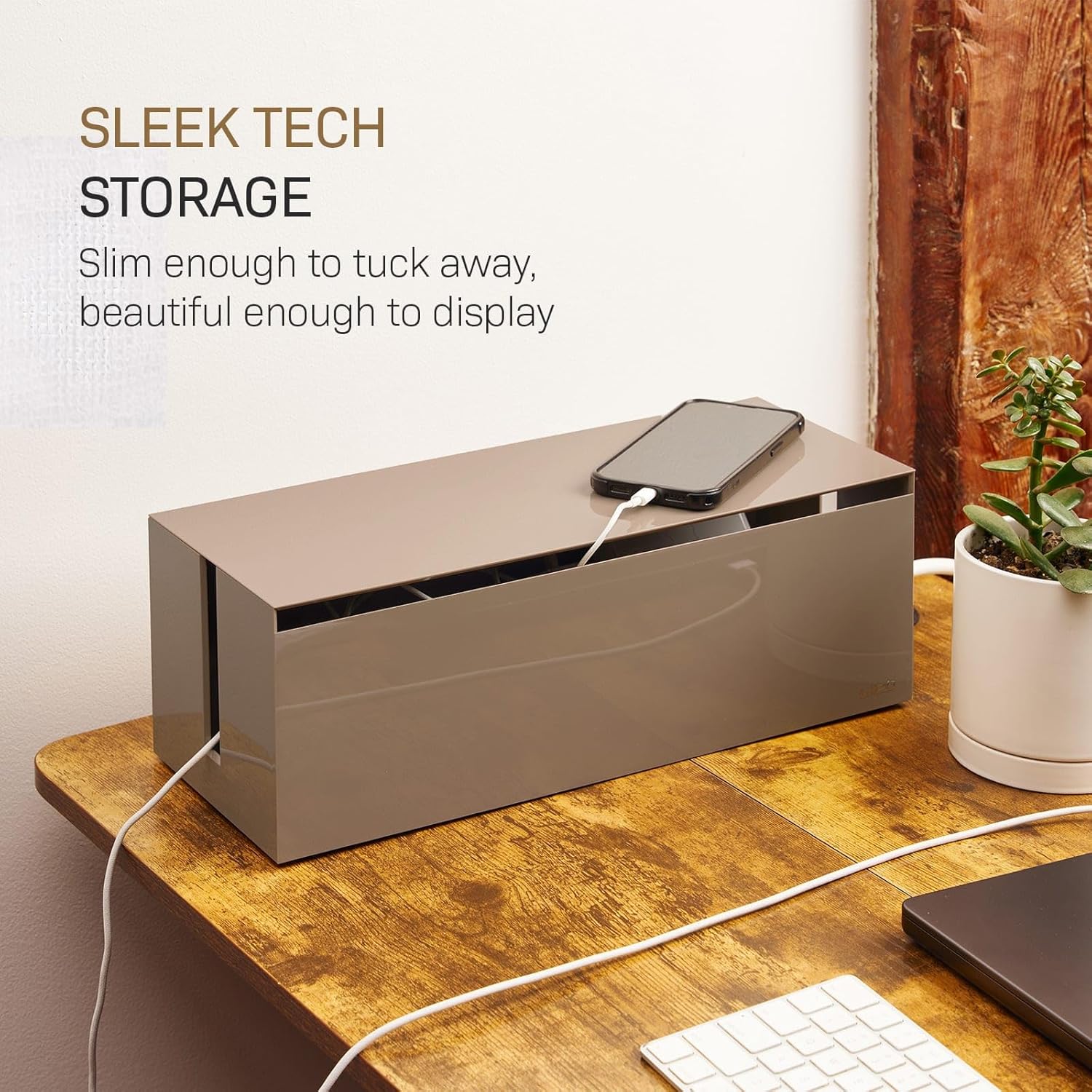 YAMAZAKI Home Cable Management Box – Cord Organizer Box with Lid, Minimalist Cable Storage for Office, Abs Plastic - Abs Plastic