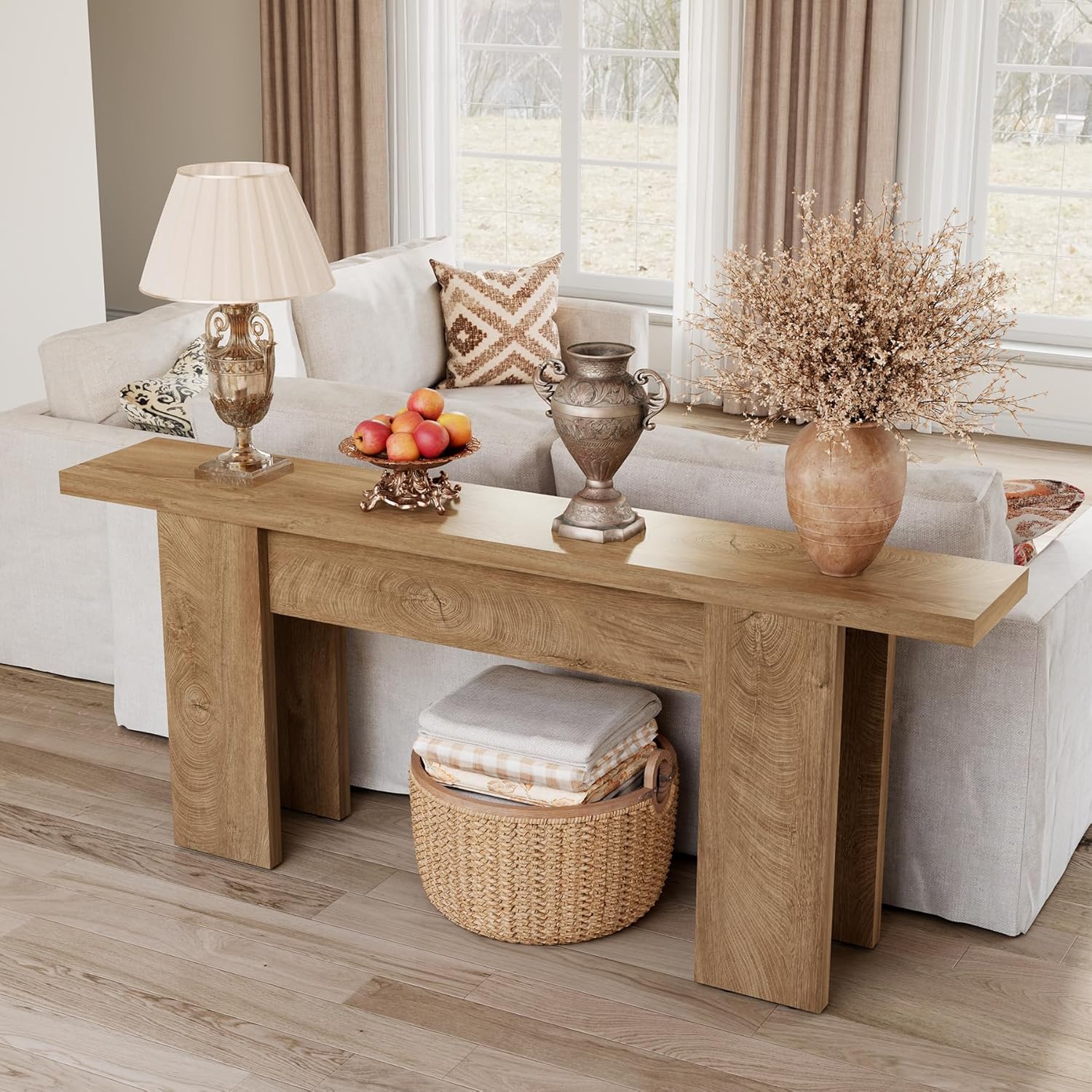 70.9-Inch Long Console Table for Entryway, Wooden Sofa Table Narrow Behind Couch Rectangular, Farmhouse Accent Foyer Entry Tables for Living Room, Entrance, Hallway, Natural Oak Brown
