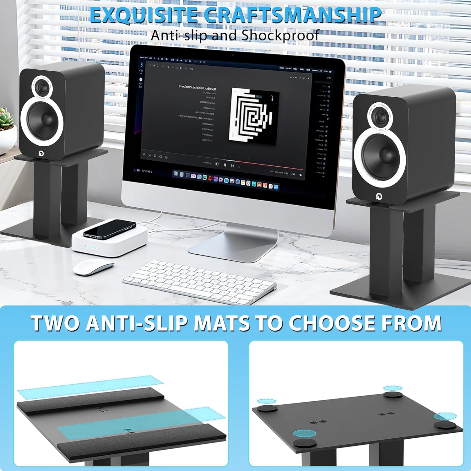 Desktop Speaker Stands 1 Pair for Small/Medium Bookshelf Speakers Steel Studio Monitor Stands,Medium