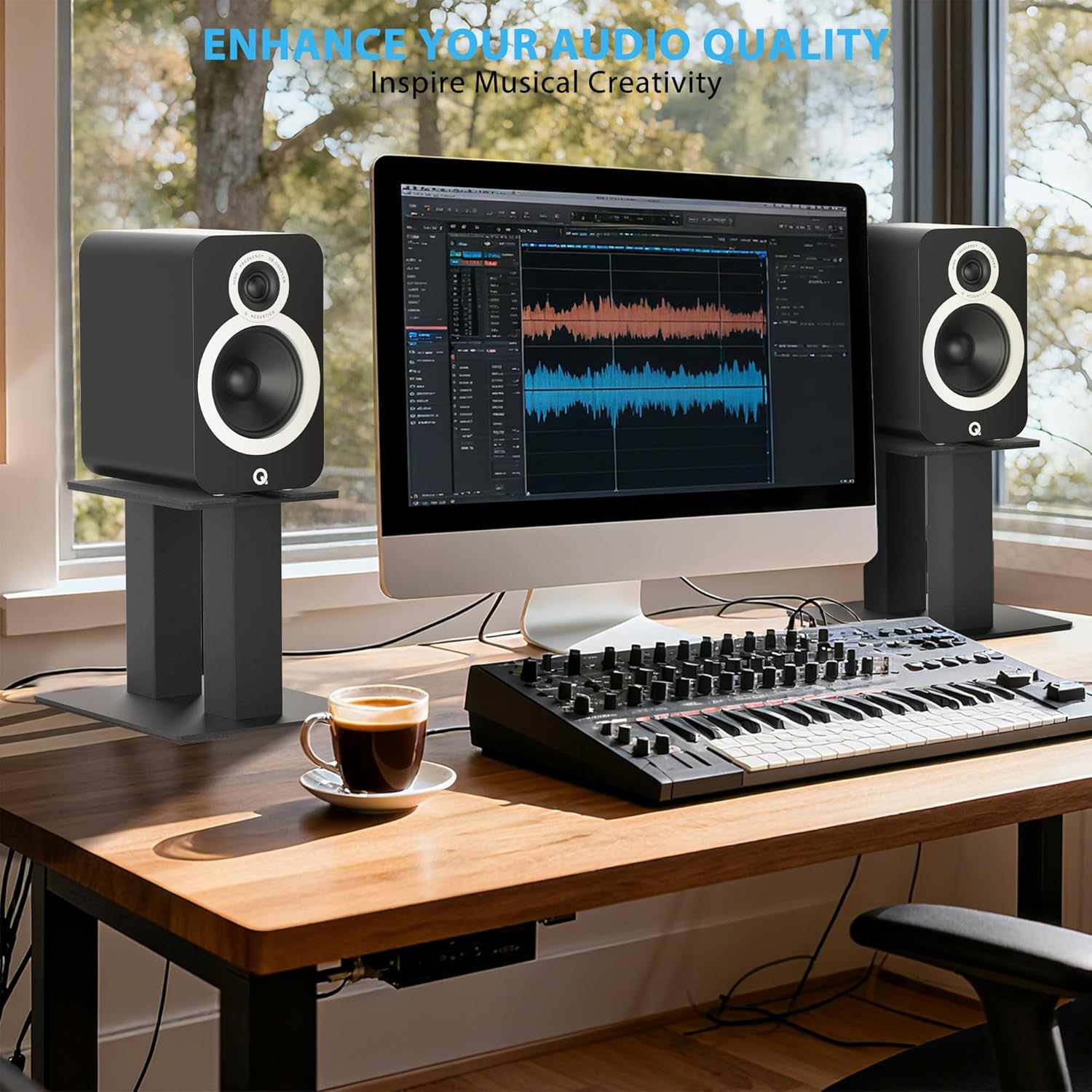 Desktop Speaker Stands 1 Pair for Small/Medium Bookshelf Speakers Steel Studio Monitor Stands,Medium