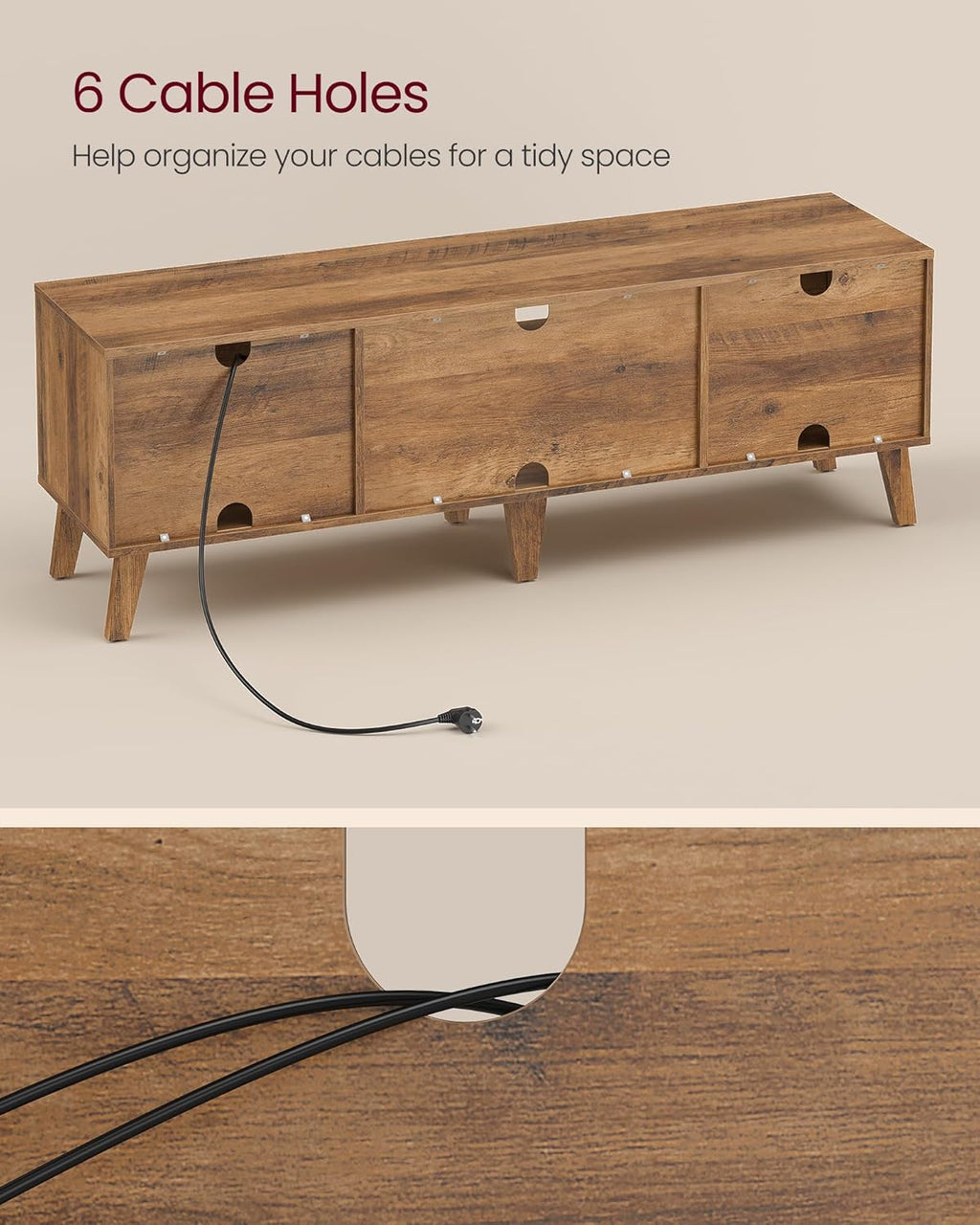 VASAGLE TV Stand for 65-Inch TVs, Entertainment Center with Adjustable Shelf, 58-Inch Long Media Console Table, Transitional Style, for Living Room, Bedroom, Honey Brown ULTV556K01