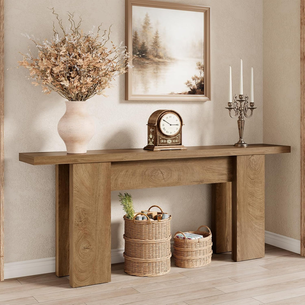 70.9-Inch Long Console Table for Entryway, Wooden Sofa Table Narrow Behind Couch Rectangular, Farmhouse Accent Foyer Entry Tables for Living Room, Entrance, Hallway, Natural Oak Brown