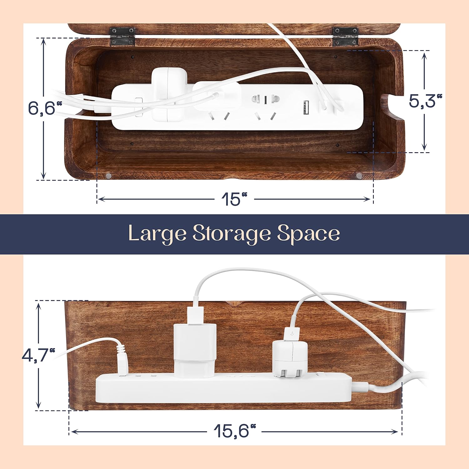 Large Cable Management Box - Cable Organizer Box and Power Strip Box for Electrical Cord Management - Hide Desk Cord and Floor Cables - Wire Storage and Organization for Cords