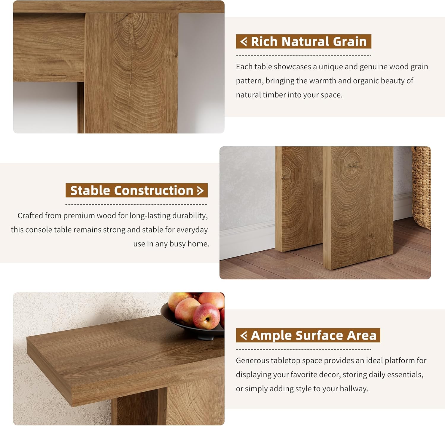 70.9-Inch Long Console Table for Entryway, Wooden Sofa Table Narrow Behind Couch Rectangular, Farmhouse Accent Foyer Entry Tables for Living Room, Entrance, Hallway, Natural Oak Brown