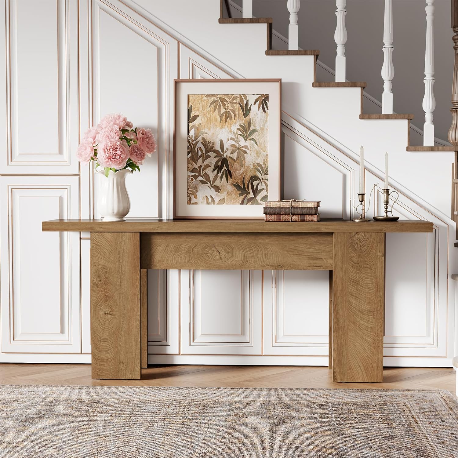 70.9-Inch Long Console Table for Entryway, Wooden Sofa Table Narrow Behind Couch Rectangular, Farmhouse Accent Foyer Entry Tables for Living Room, Entrance, Hallway, Natural Oak Brown